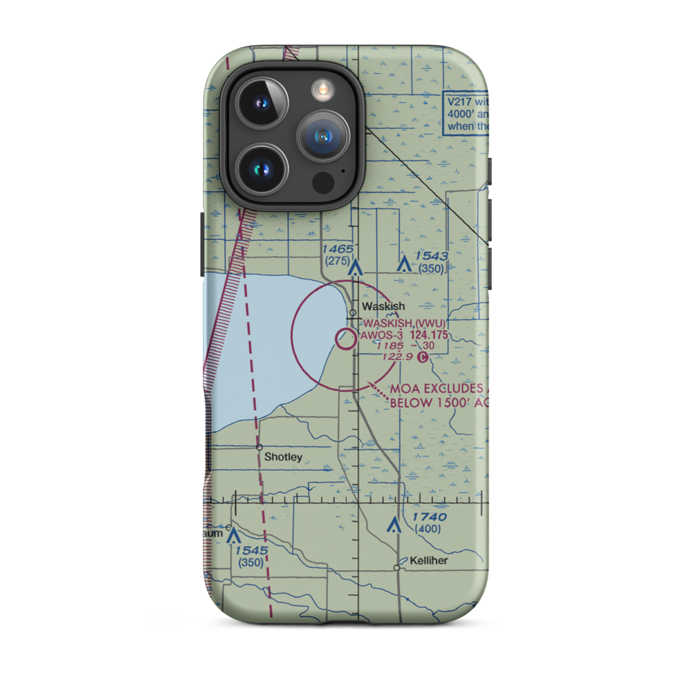 Waskish Municipal Airport (VWU) VFR Sectional  Tough iPhone Case iPhone 16 Pro Max model shown