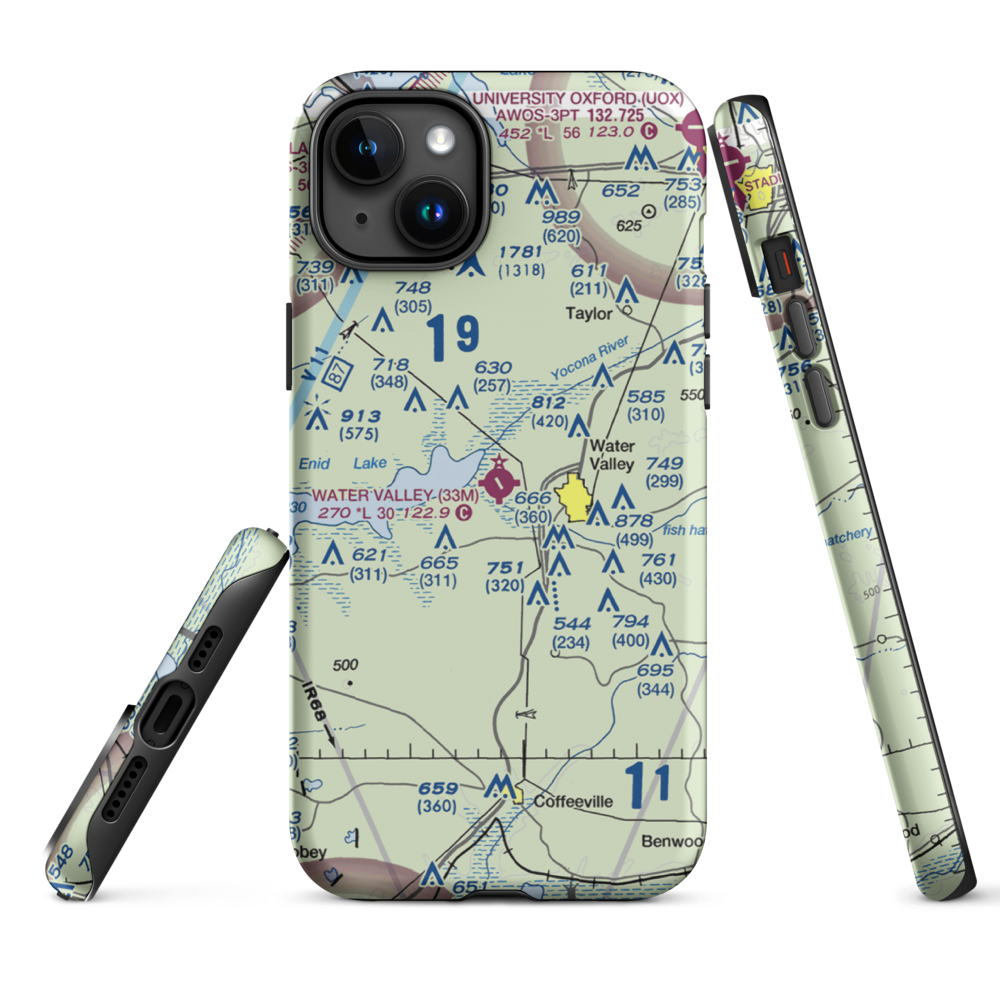 Water Valley Municipal Airport (33M) VFR Sectional  Tough iPhone Case iPhone 15 Plus model shown