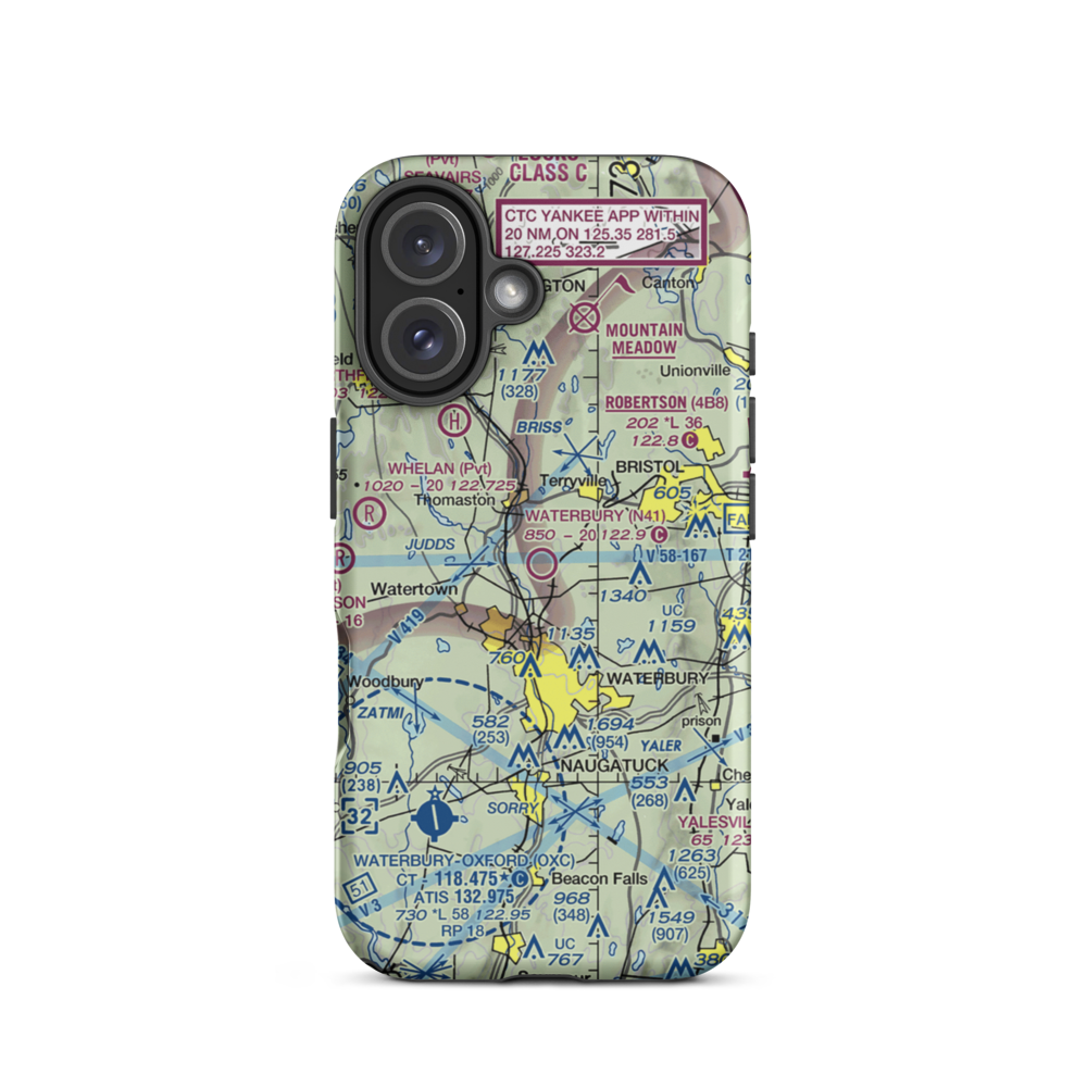 Waterbury Airport (N41) VFR Sectional  Tough iPhone Case iPhone 16 model shown