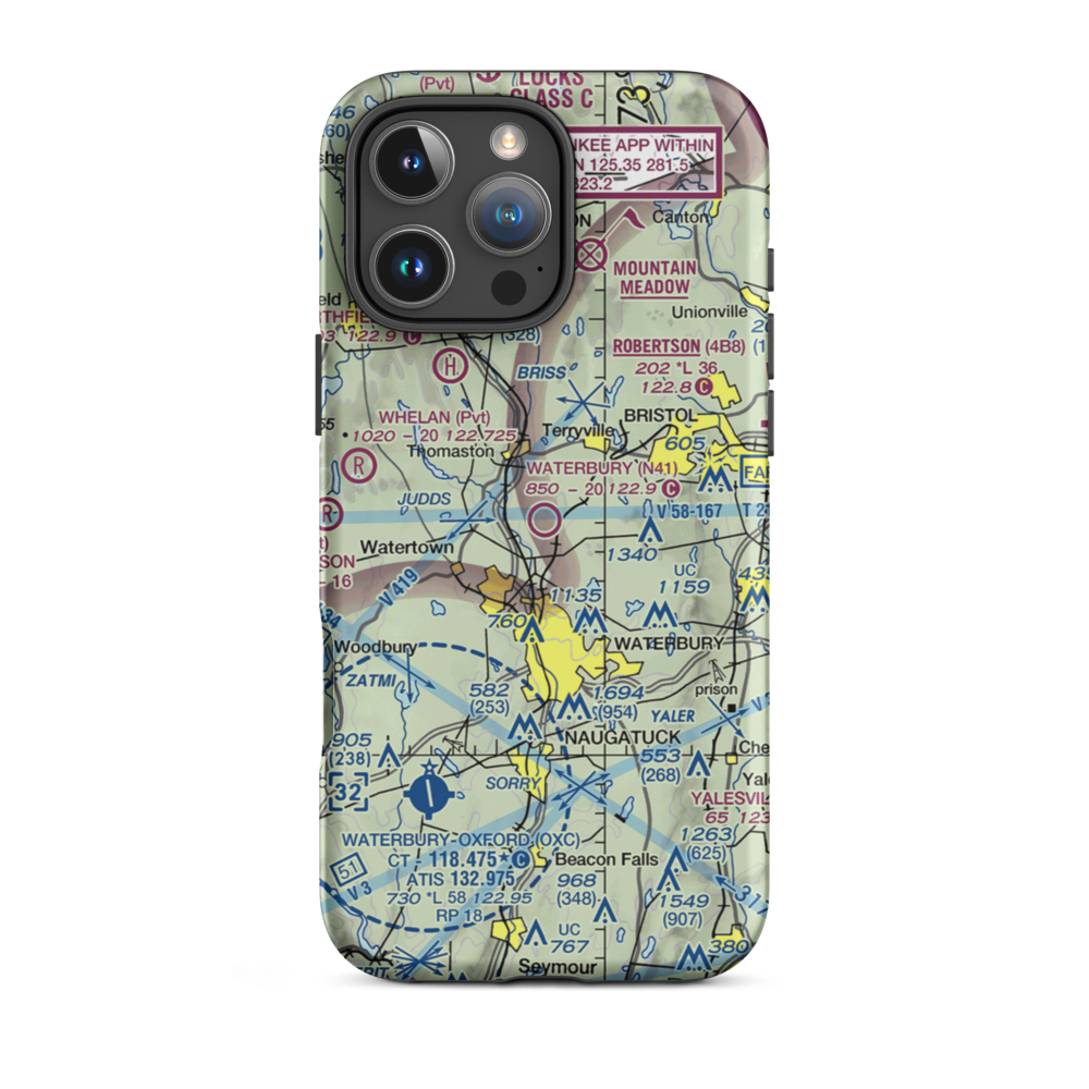 Waterbury Airport (N41) VFR Sectional  Tough iPhone Case iPhone 16 Pro Max model shown