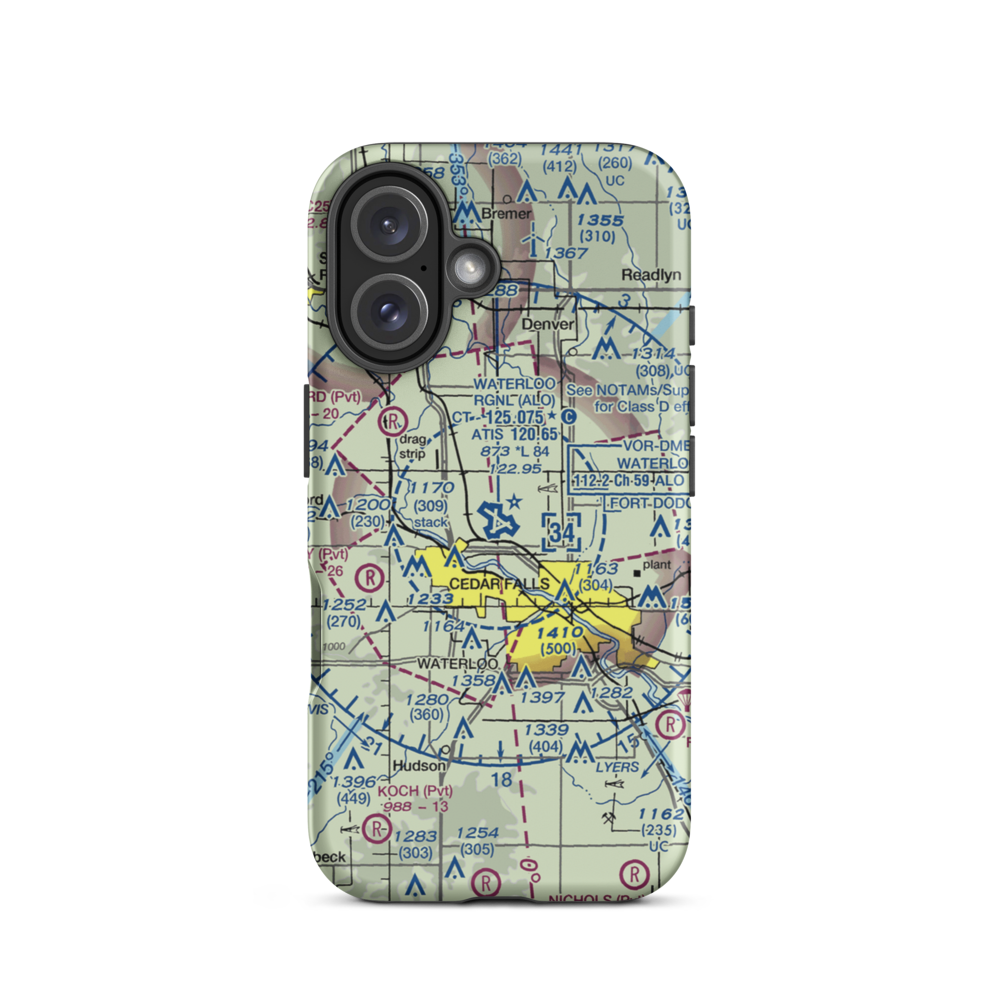 Waterloo Regional Airport (ALO) VFR Sectional  Tough iPhone Case iPhone 16 model shown