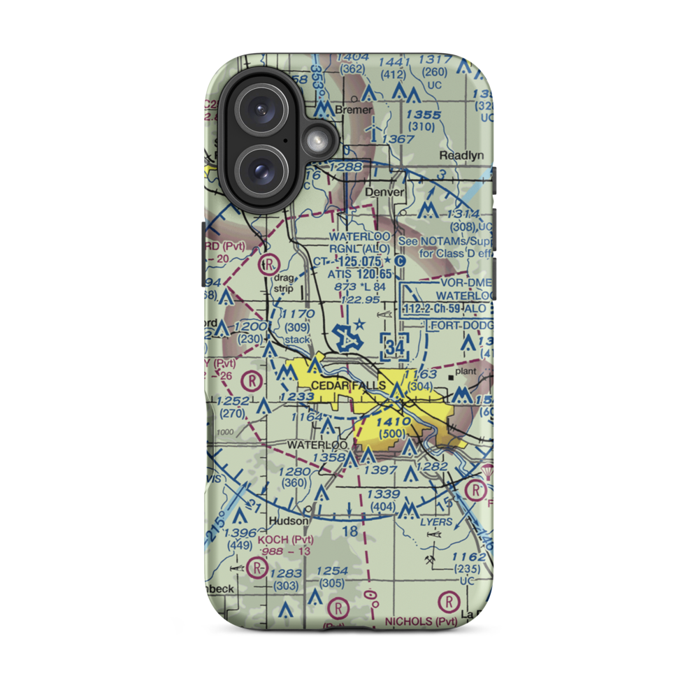 Waterloo Regional Airport (ALO) VFR Sectional  Tough iPhone Case iPhone 16 Plus model shown