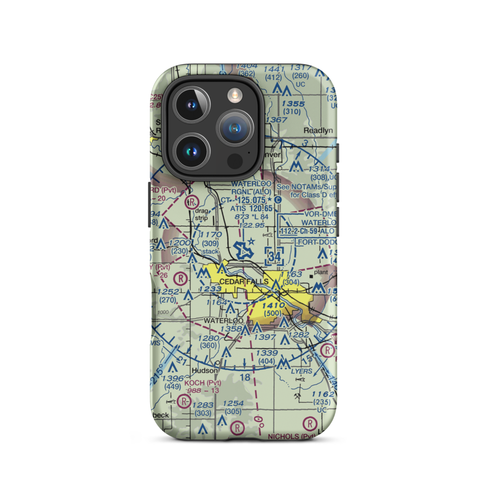 Waterloo Regional Airport (ALO) VFR Sectional  Tough iPhone Case iPhone 16 Pro model shown