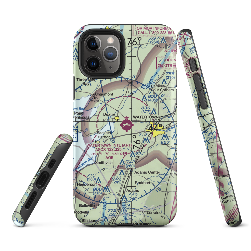 Watertown International Airport (ART) VFR Sectional  Tough iPhone Case iPhone 11 Pro model shown