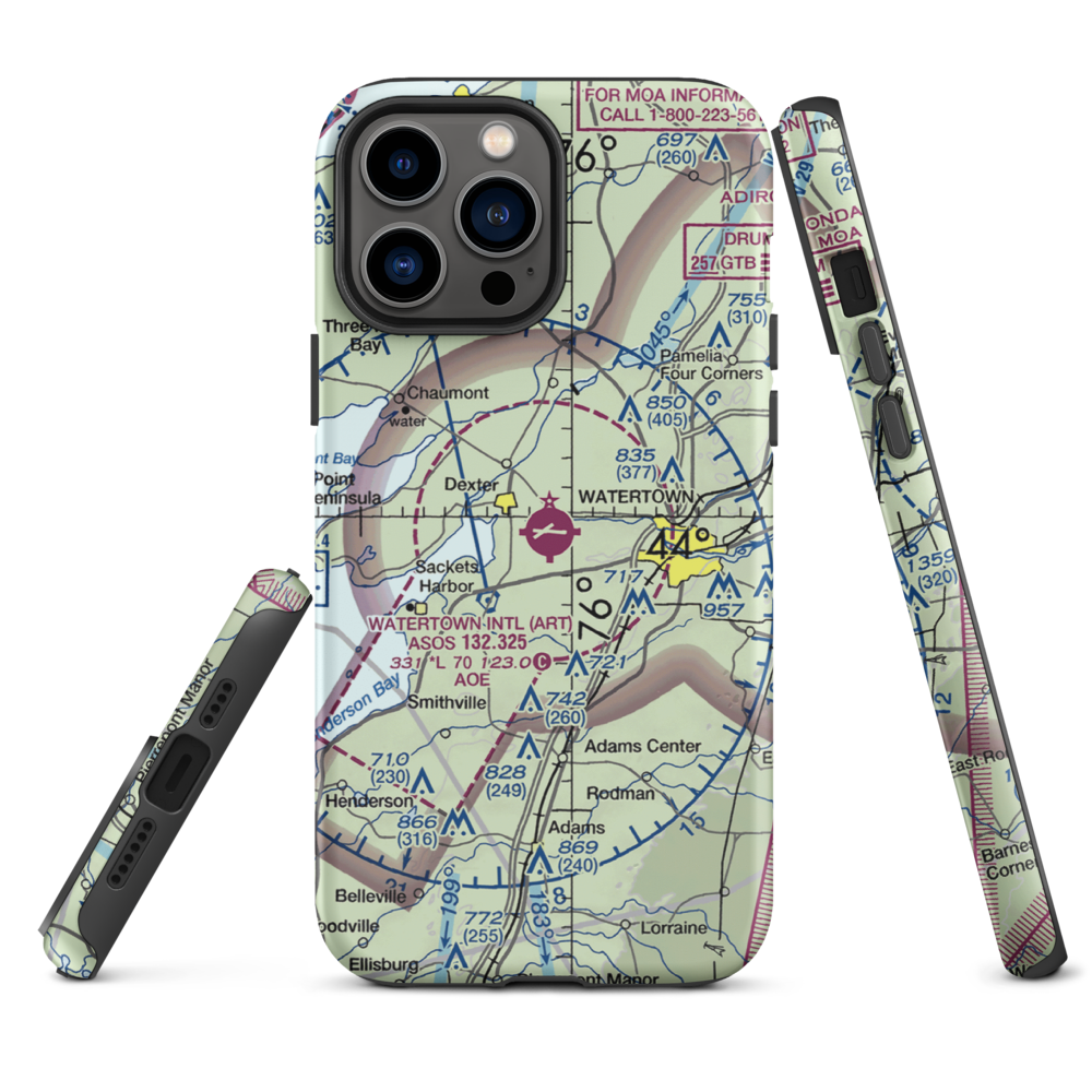 Watertown International Airport (ART) VFR Sectional  Tough iPhone Case iPhone 13 Pro Max model shown
