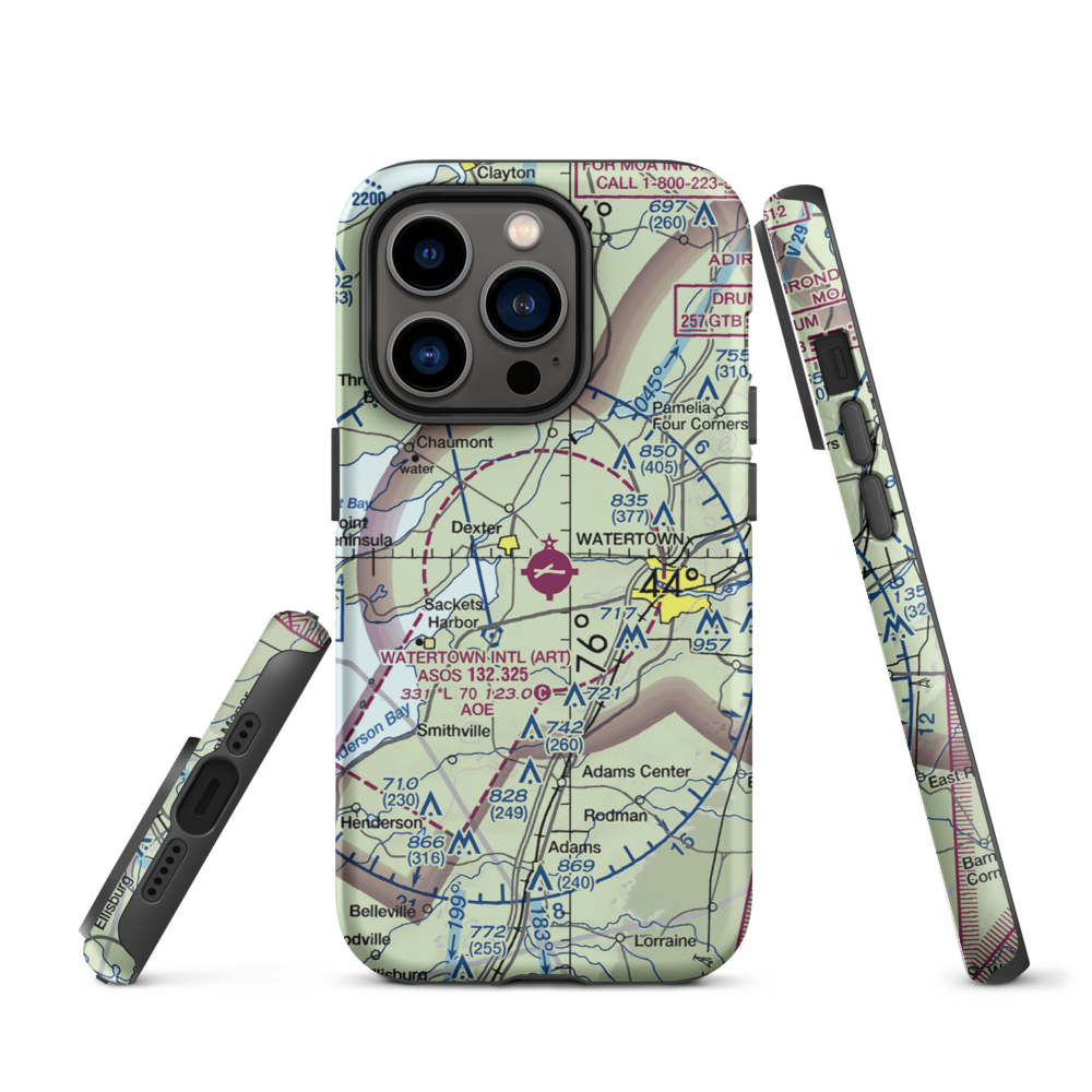 Watertown International Airport (ART) VFR Sectional  Tough iPhone Case iPhone 14 Pro model shown