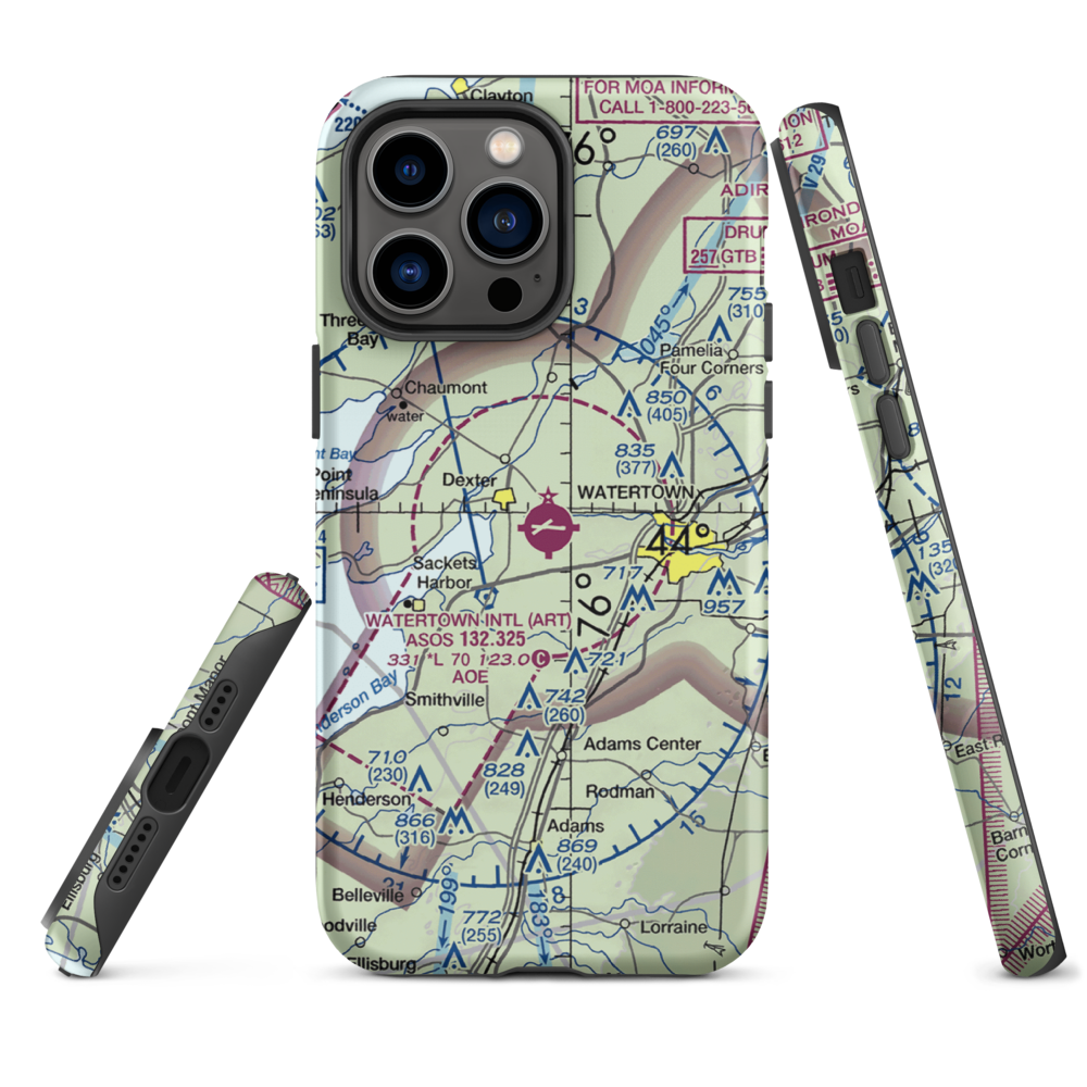 Watertown International Airport (ART) VFR Sectional  Tough iPhone Case iPhone 14 Pro Max model shown