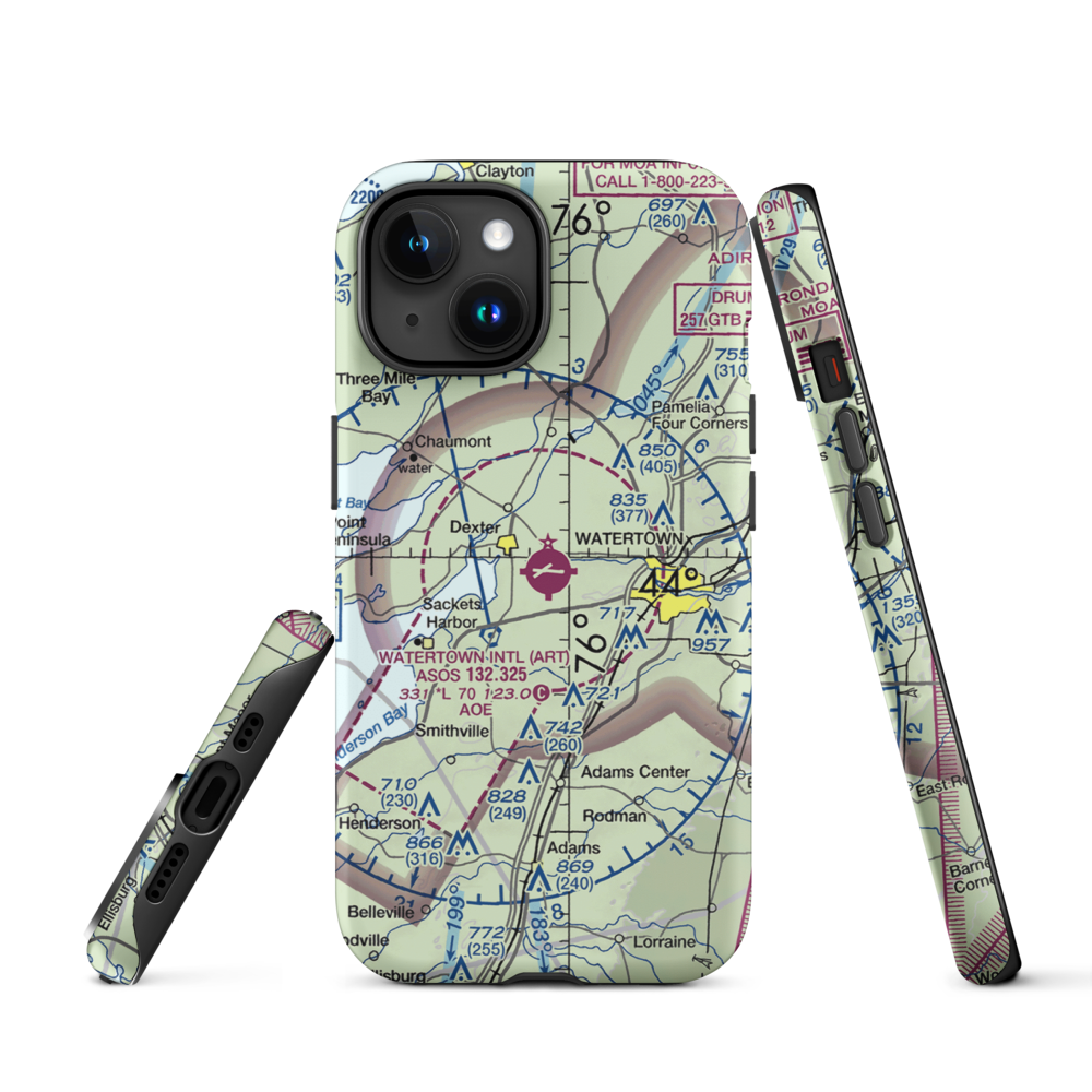 Watertown International Airport (ART) VFR Sectional  Tough iPhone Case iPhone 15 model shown