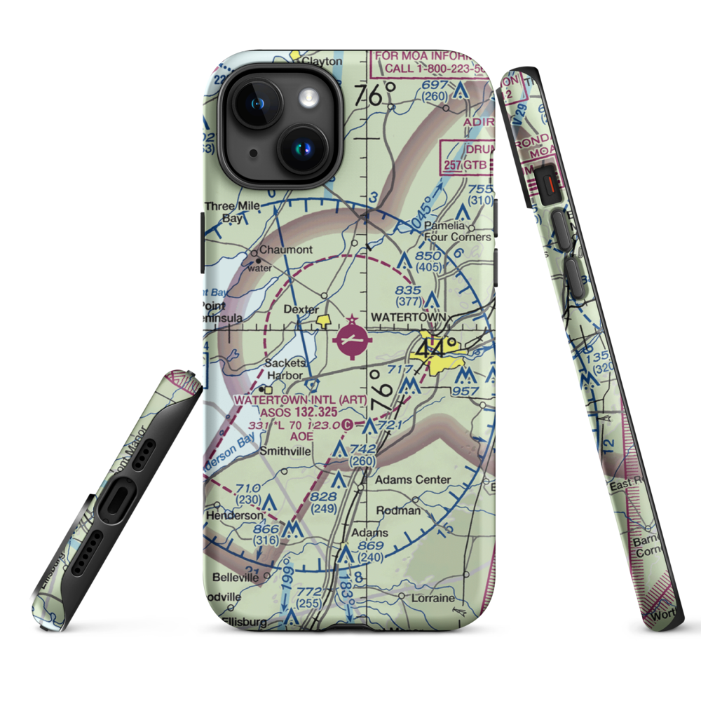 Watertown International Airport (ART) VFR Sectional  Tough iPhone Case iPhone 15 Plus model shown