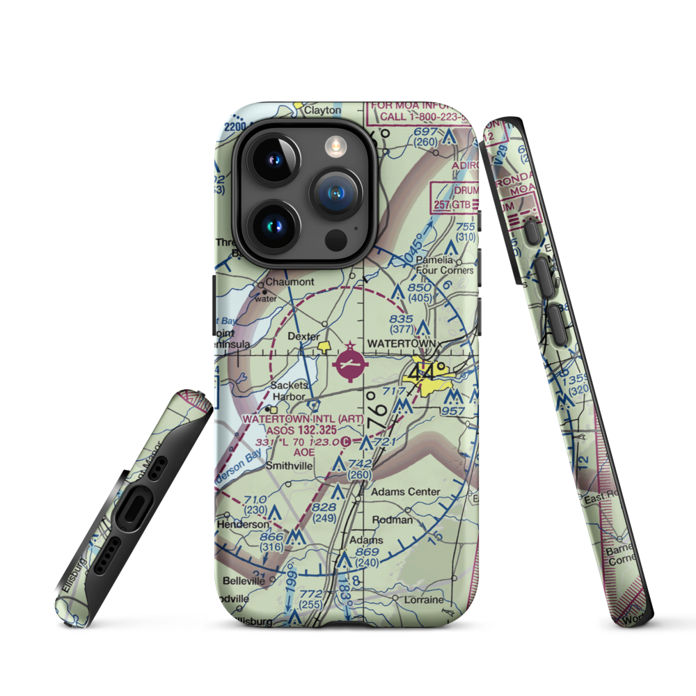 Watertown International Airport (ART) VFR Sectional  Tough iPhone Case iPhone 15 Pro model shown