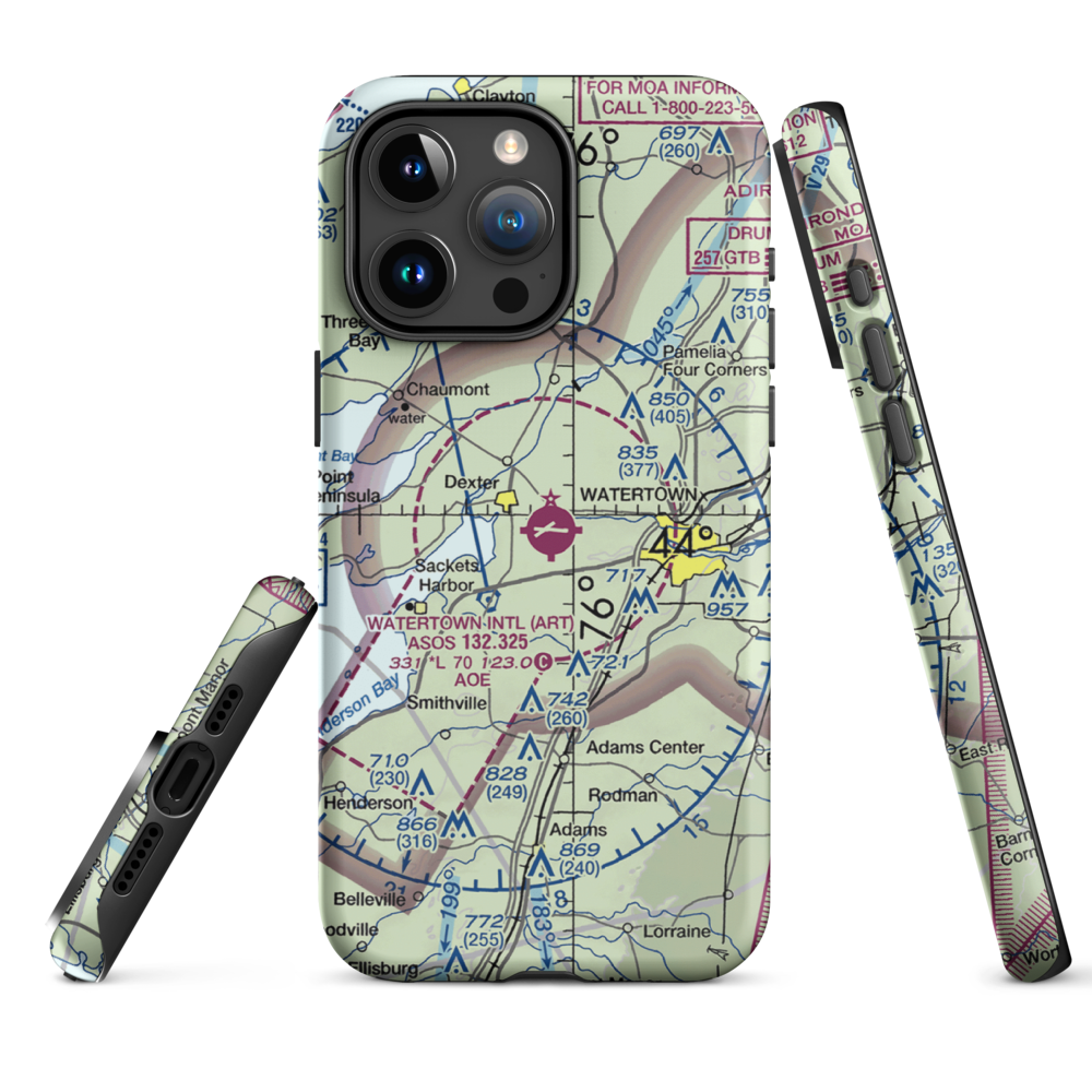 Watertown International Airport (ART) VFR Sectional  Tough iPhone Case iPhone 15 Pro Max model shown