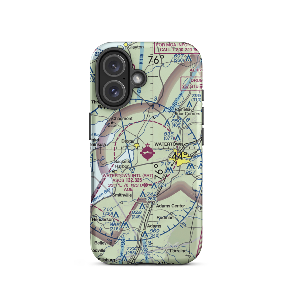 Watertown International Airport (ART) VFR Sectional  Tough iPhone Case iPhone 16 model shown