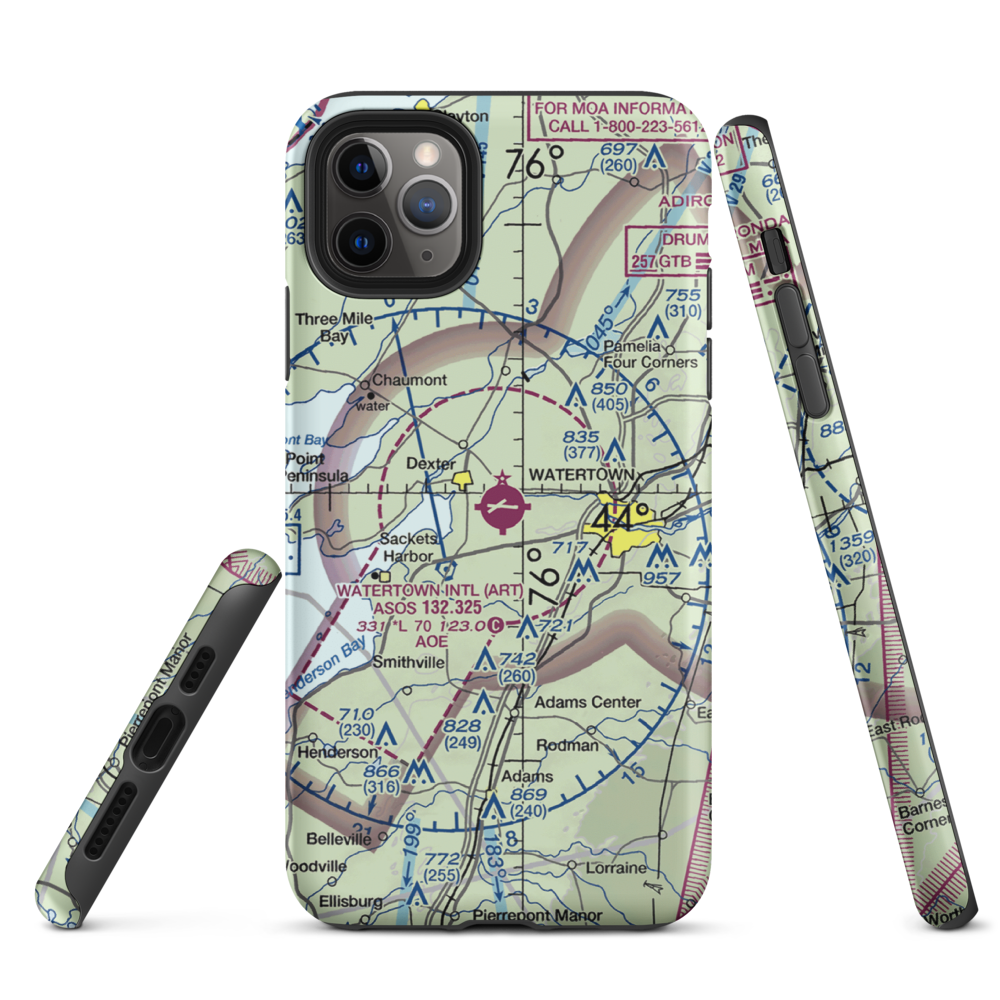 Watertown International Airport (ART) VFR Sectional  Tough iPhone Case iPhone 11 Pro Max model shown