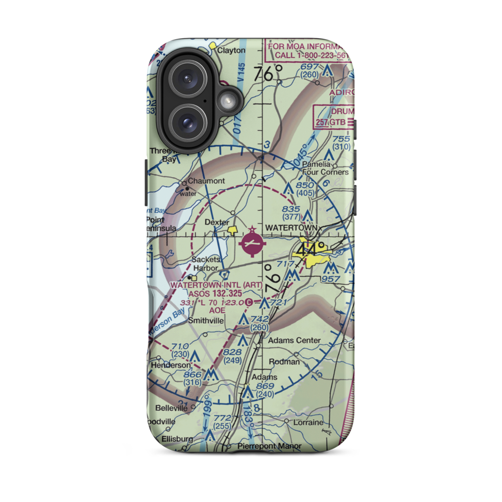 Watertown International Airport (ART) VFR Sectional  Tough iPhone Case iPhone 16 Plus model shown