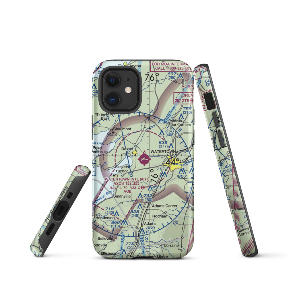 Watertown International Airport (ART) VFR Sectional  Tough iPhone Case iPhone 12 mini model shown