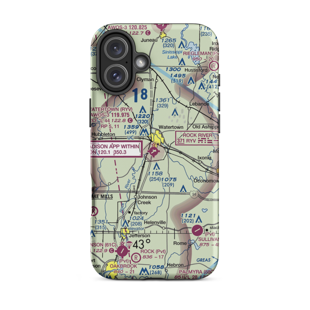 Watertown Municipal Airport (RYV) VFR Sectional  Tough iPhone Case iPhone 16 Plus model shown