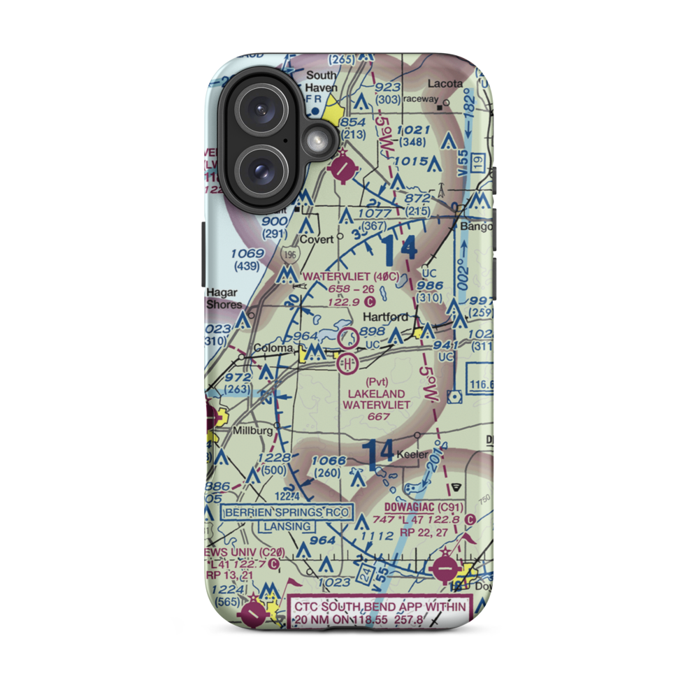 Watervliet Municipal Airport (40C) VFR Sectional  Tough iPhone Case iPhone 16 Plus model shown