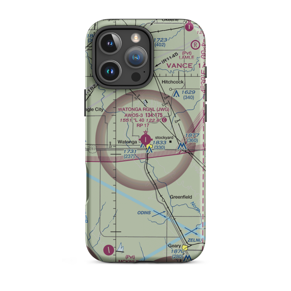 Watonga Regional Airport (JWG) VFR Sectional  Tough iPhone Case iPhone 16 Pro Max model shown