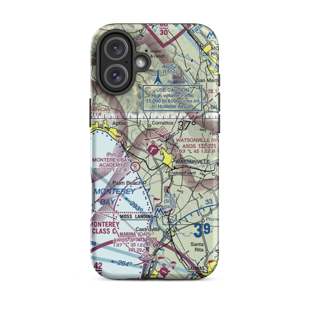 Watsonville Municipal Airport (WVI) VFR Sectional  Tough iPhone Case iPhone 16 Plus model shown
