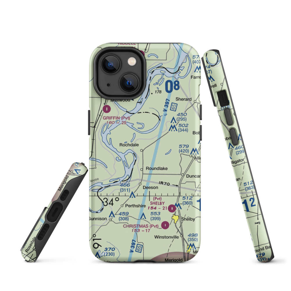 Watts Field (02MS) VFR Sectional  Tough iPhone Case iPhone 14 model shown
