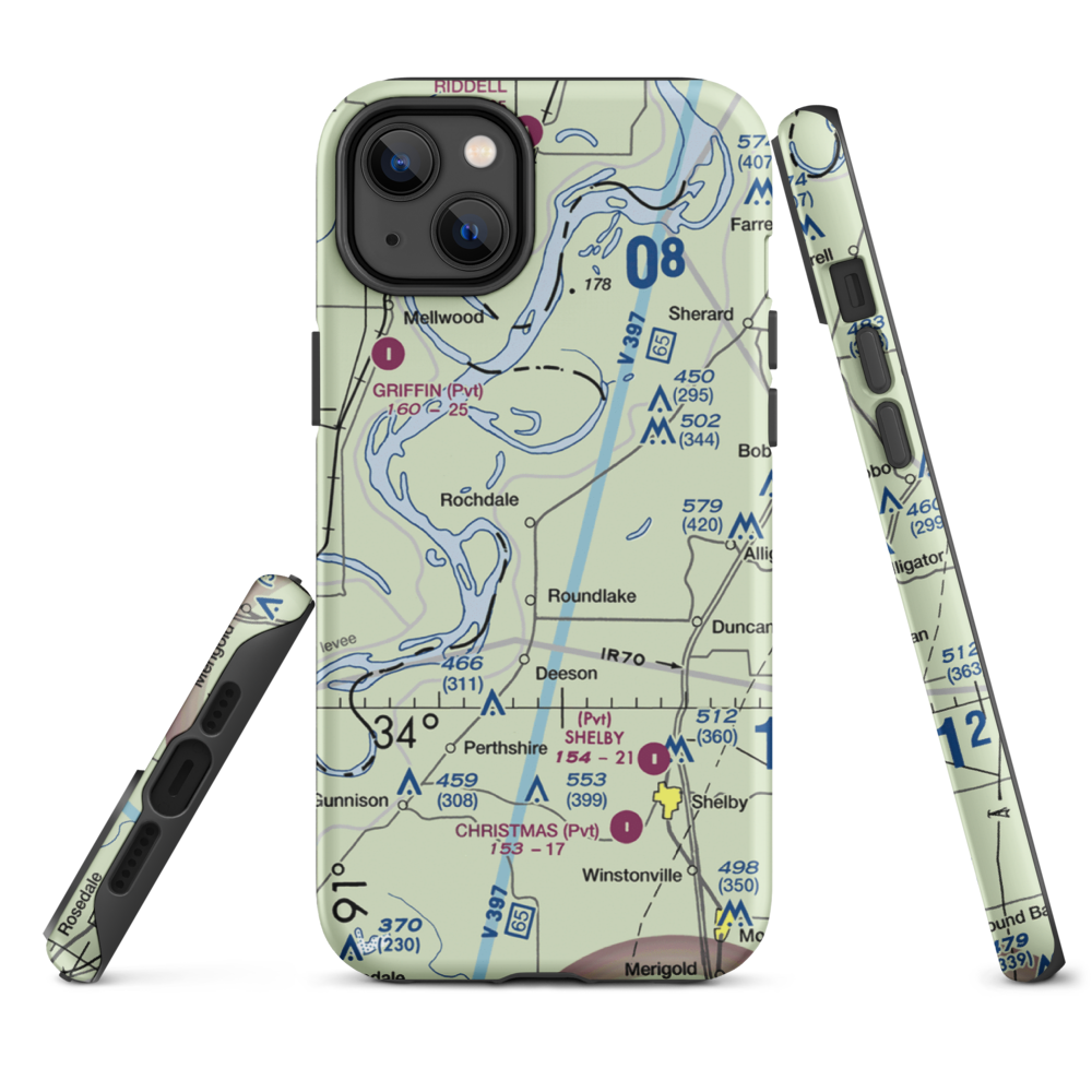 Watts Field (02MS) VFR Sectional  Tough iPhone Case iPhone 14 Plus model shown