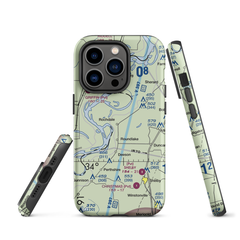 Watts Field (02MS) VFR Sectional  Tough iPhone Case iPhone 14 Pro model shown