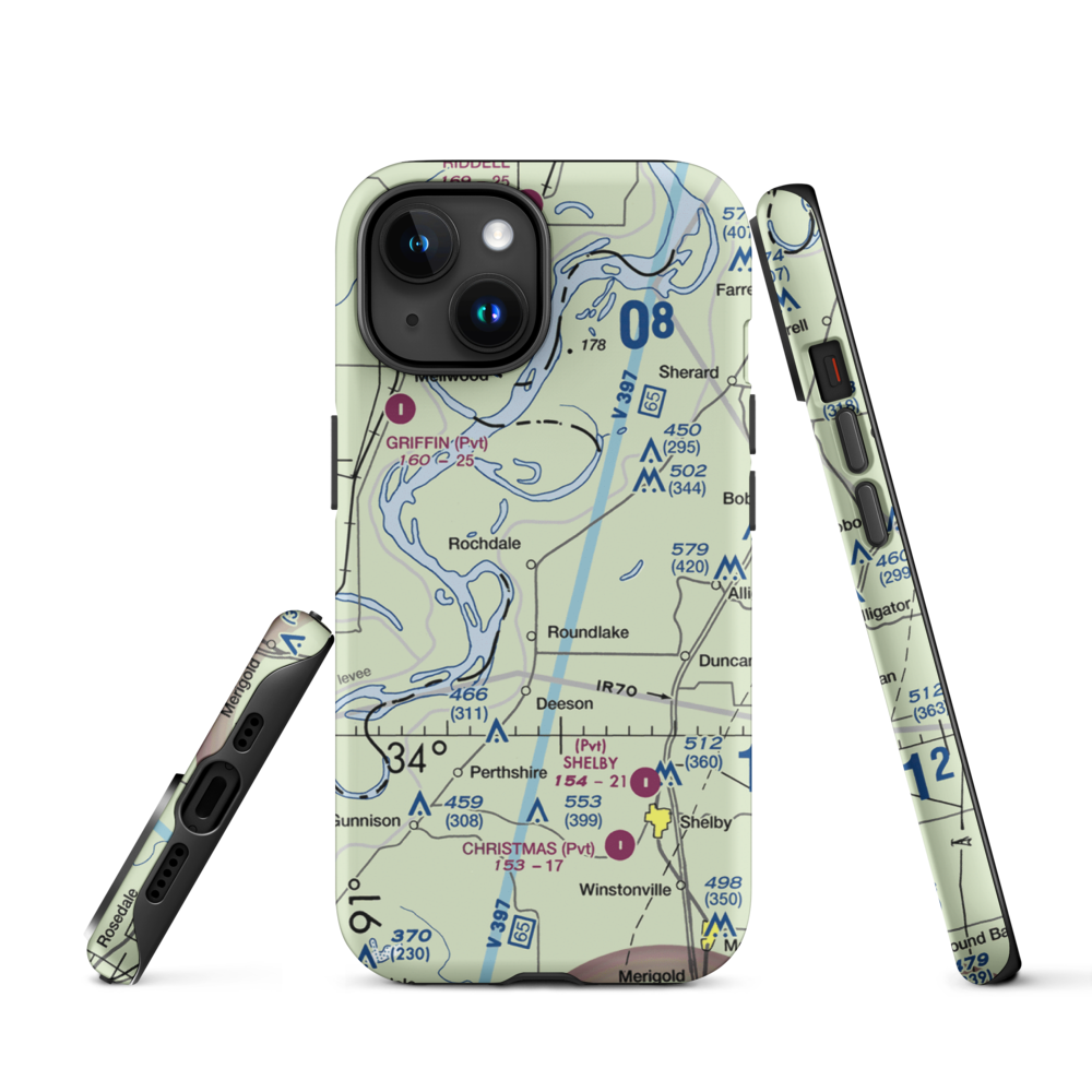 Watts Field (02MS) VFR Sectional  Tough iPhone Case iPhone 15 model shown