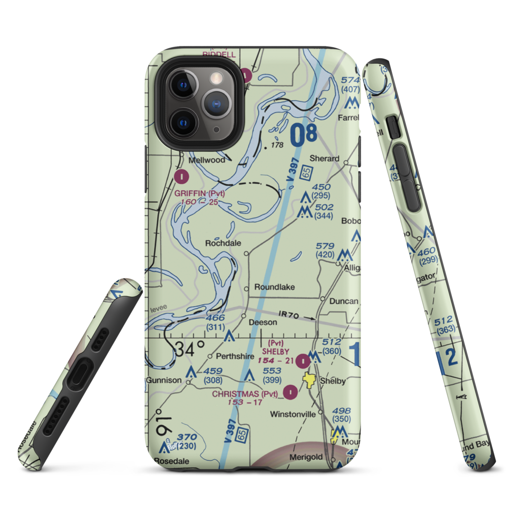 Watts Field (02MS) VFR Sectional  Tough iPhone Case iPhone 11 Pro Max model shown