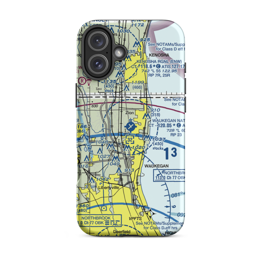 Waukegan National Airport (UGN) VFR Sectional  Tough iPhone Case iPhone 16 Plus model shown