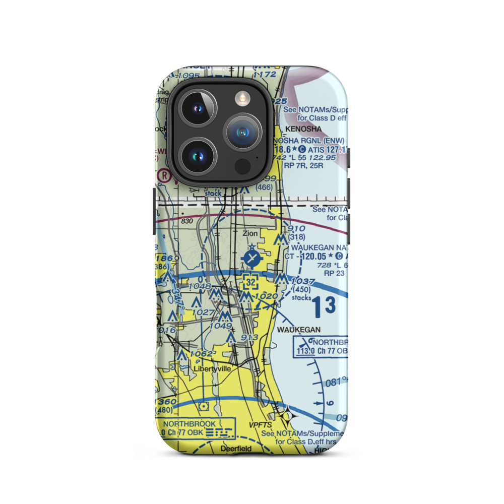 Waukegan National Airport (UGN) VFR Sectional  Tough iPhone Case iPhone 16 Pro model shown