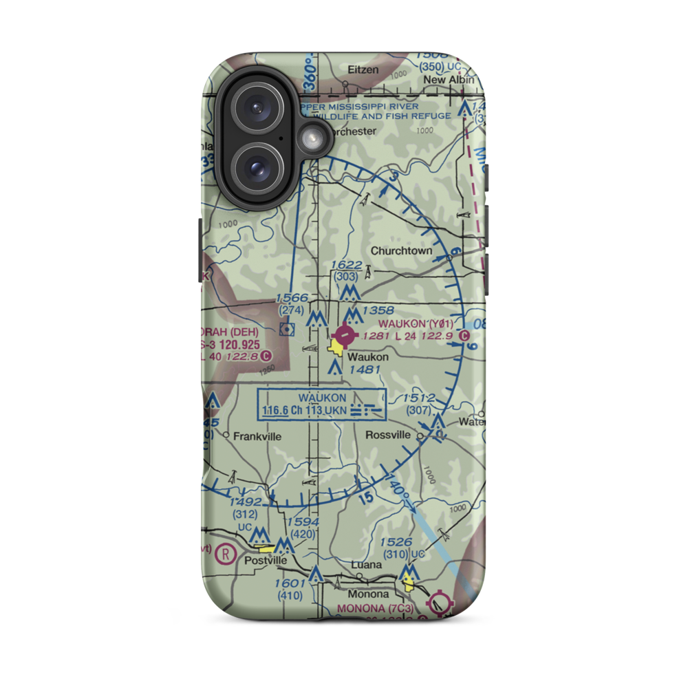 Waukon Municipal Airport (Y01) VFR Sectional  Tough iPhone Case iPhone 16 Plus model shown