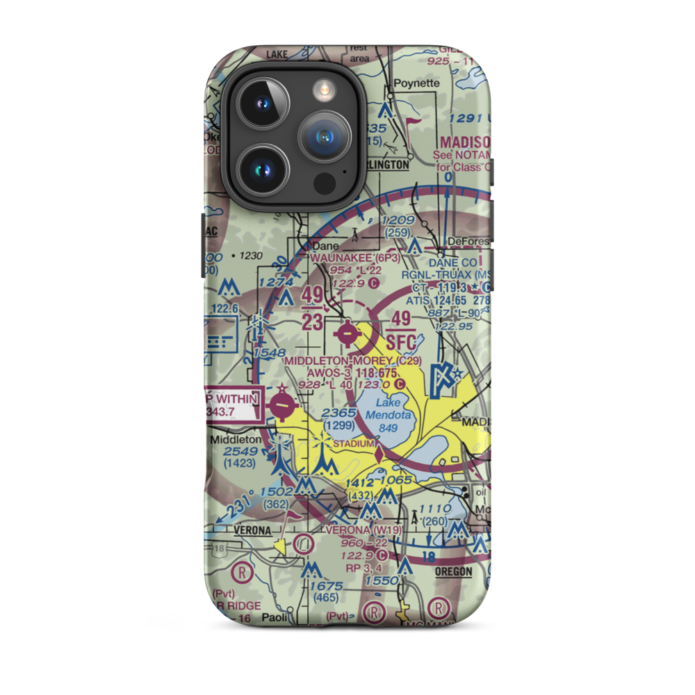 Waunakee Airport (6P3) VFR Sectional  Tough iPhone Case iPhone 16 Pro Max model shown
