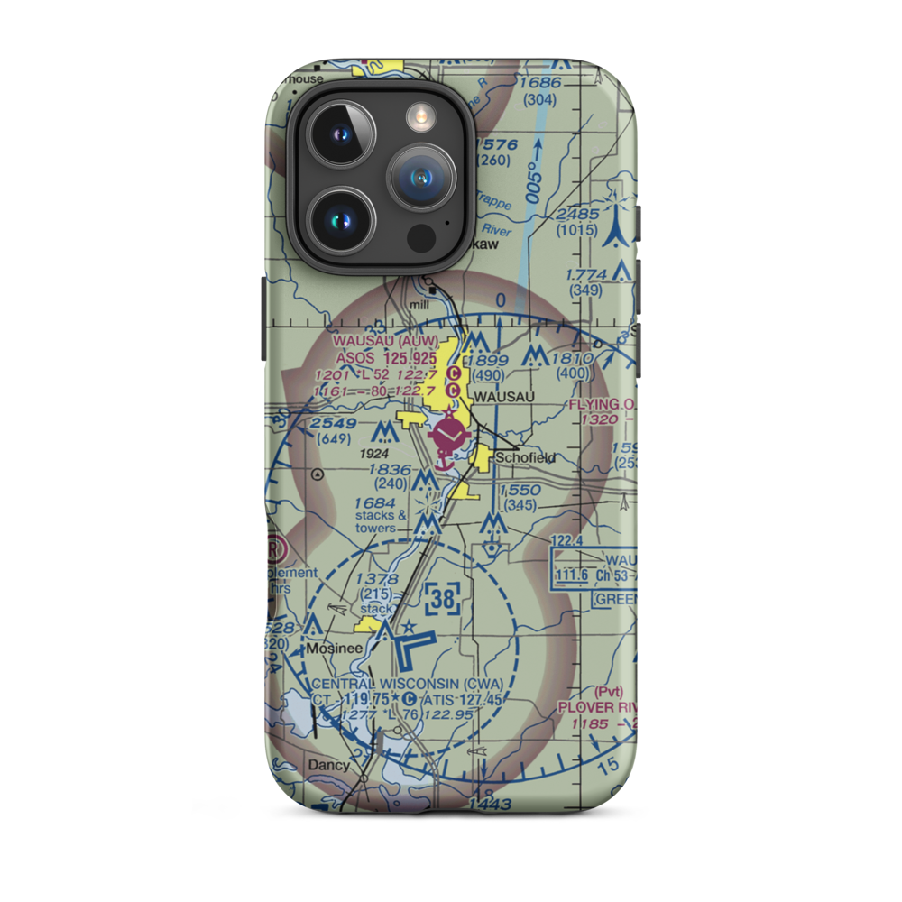 Wausau Downtown Airport (AUW) VFR Sectional  Tough iPhone Case iPhone 16 Pro Max model shown