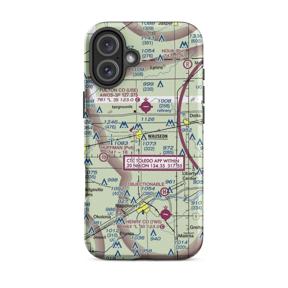 Wauseon Airport (CHC) VFR Sectional  Tough iPhone Case iPhone 16 Plus model shown
