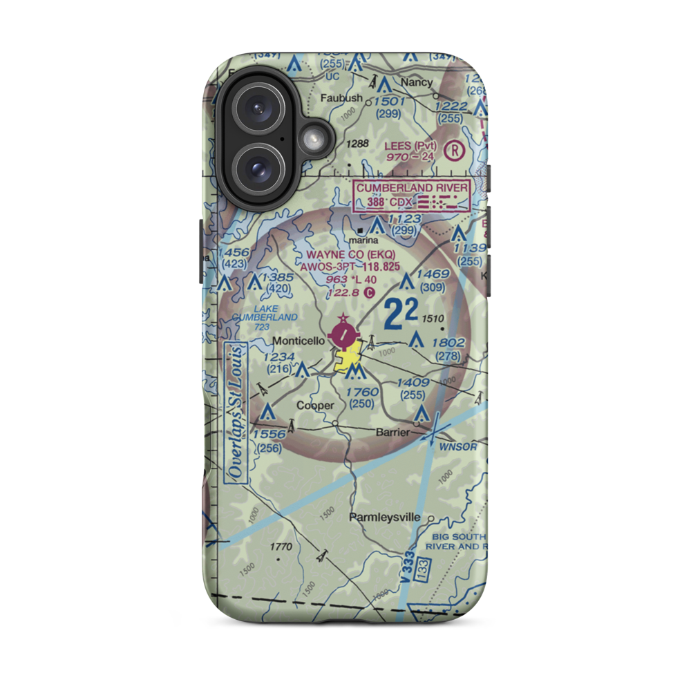Wayne County Airport (EKQ) VFR Sectional  Tough iPhone Case iPhone 16 Plus model shown