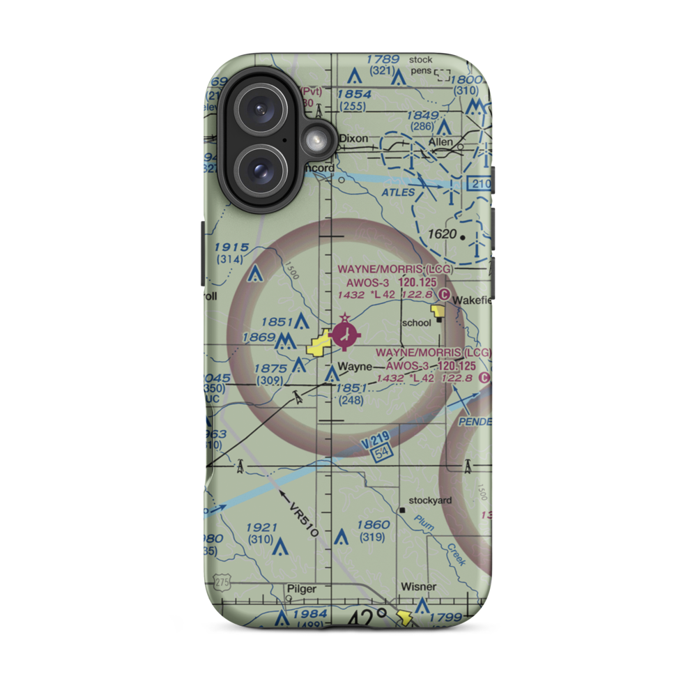 Wayne Municipal Airport (LCG) VFR Sectional  Tough iPhone Case iPhone 16 Plus model shown