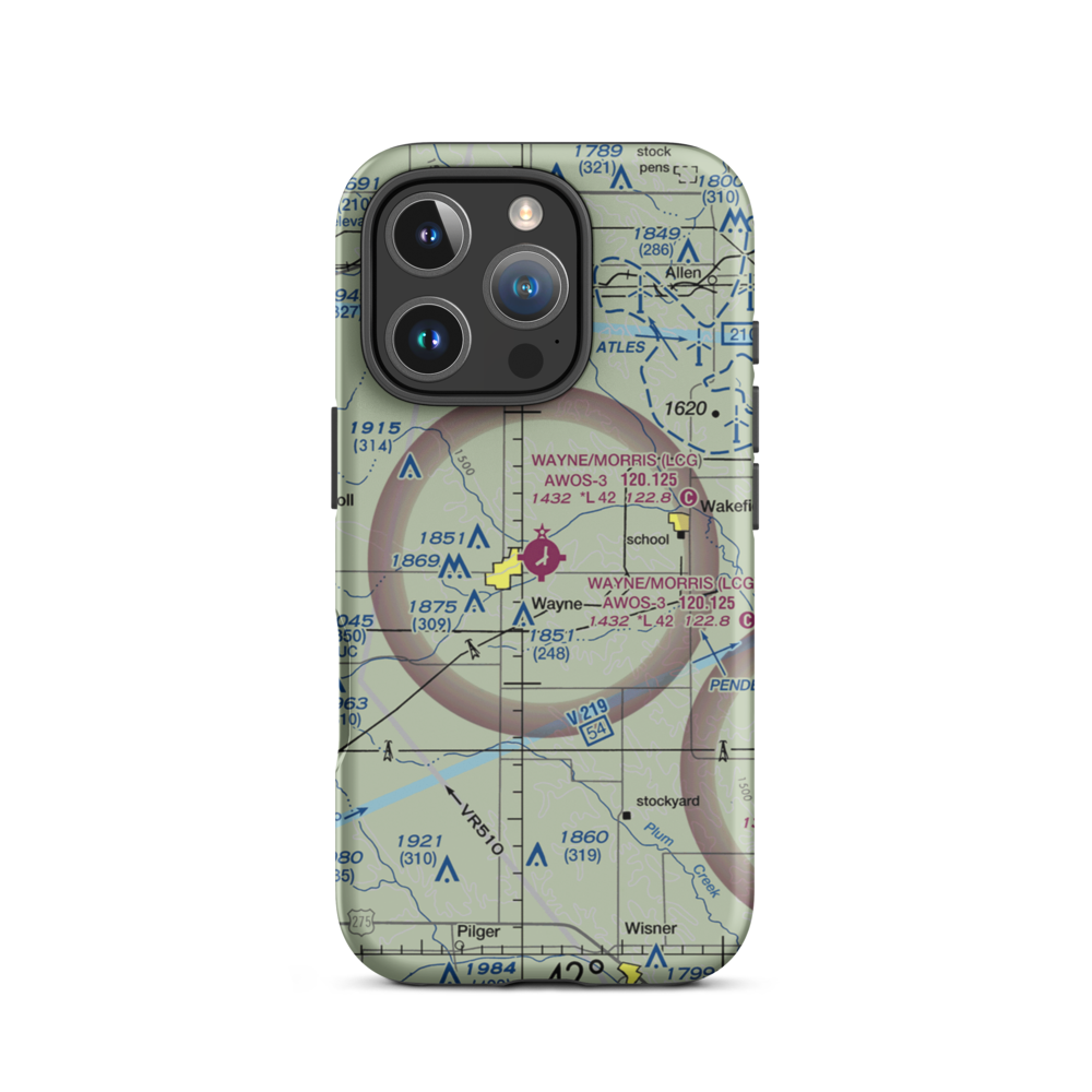 Wayne Municipal Airport (LCG) VFR Sectional  Tough iPhone Case iPhone 16 Pro model shown
