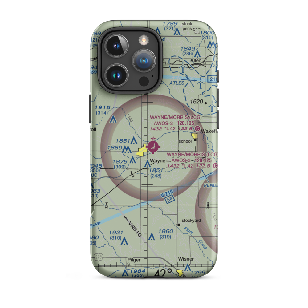 Wayne Municipal Airport (LCG) VFR Sectional  Tough iPhone Case iPhone 16 Pro Max model shown