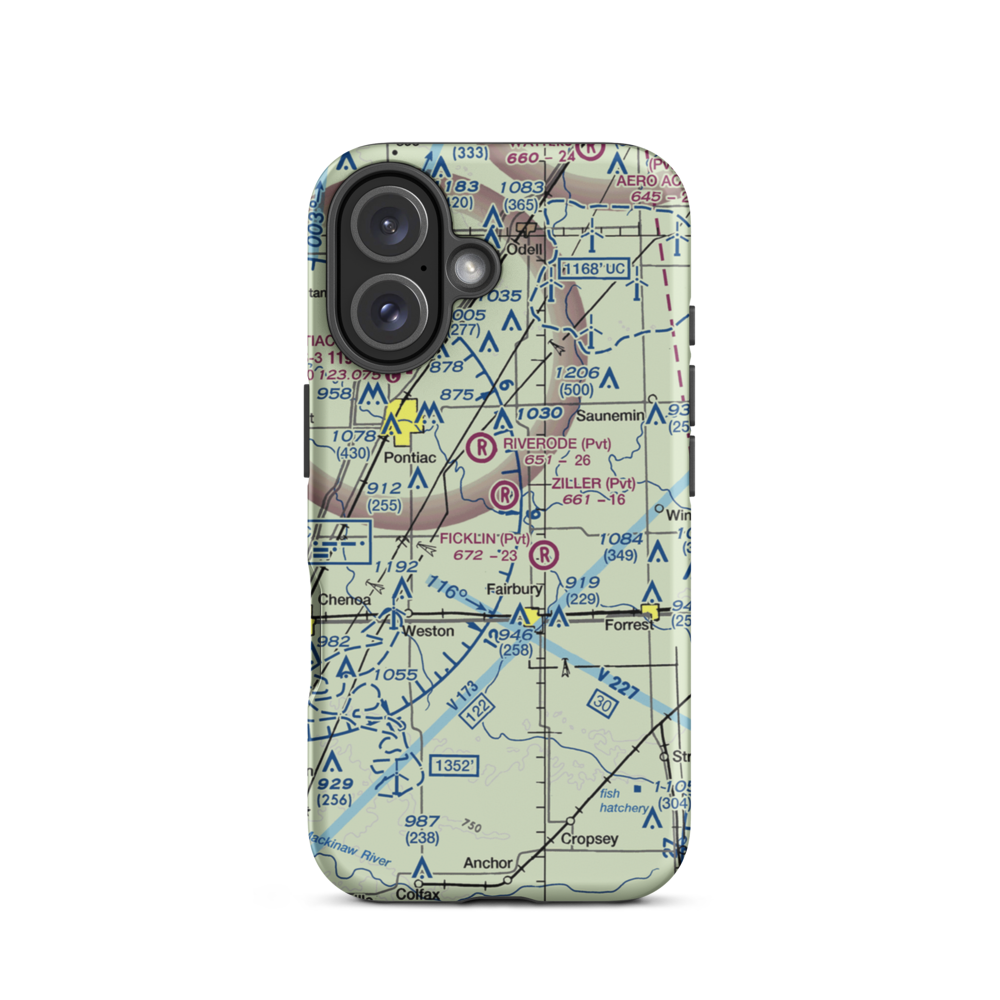 Wayne Ziller Jr Airport (4IL2) VFR Sectional  Tough iPhone Case iPhone 16 model shown