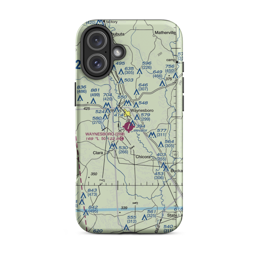 Waynesboro Municipal Airport (2R0) VFR Sectional  Tough iPhone Case iPhone 16 Plus model shown