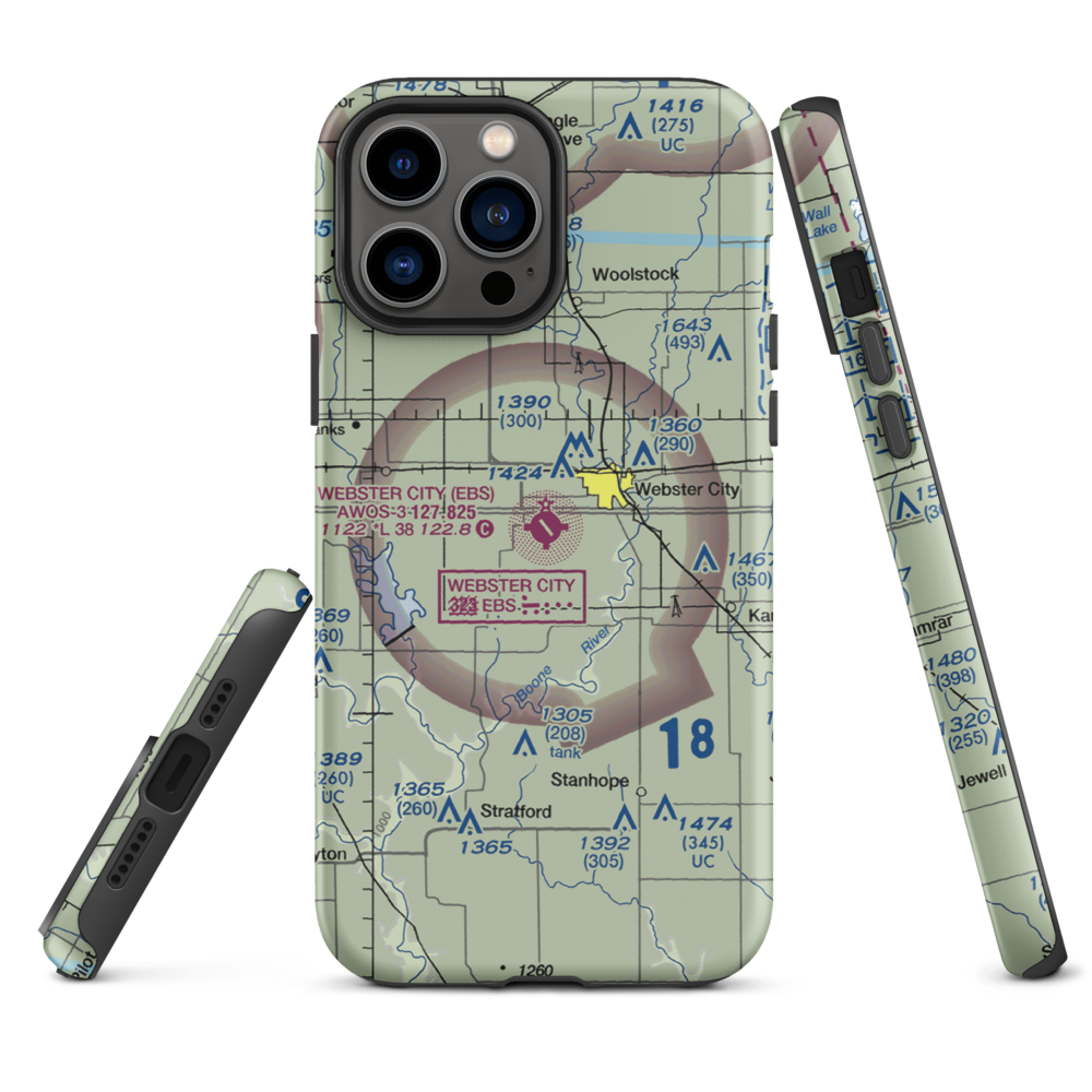 Webster City Municipal Airport (EBS) VFR Sectional  Tough iPhone Case iPhone 13 Pro Max model shown