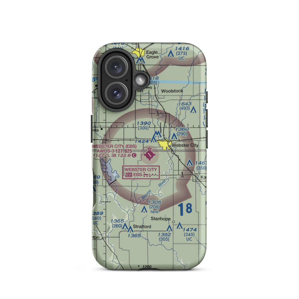 Webster City Municipal Airport (EBS) VFR Sectional  Tough iPhone Case iPhone 16 model shown