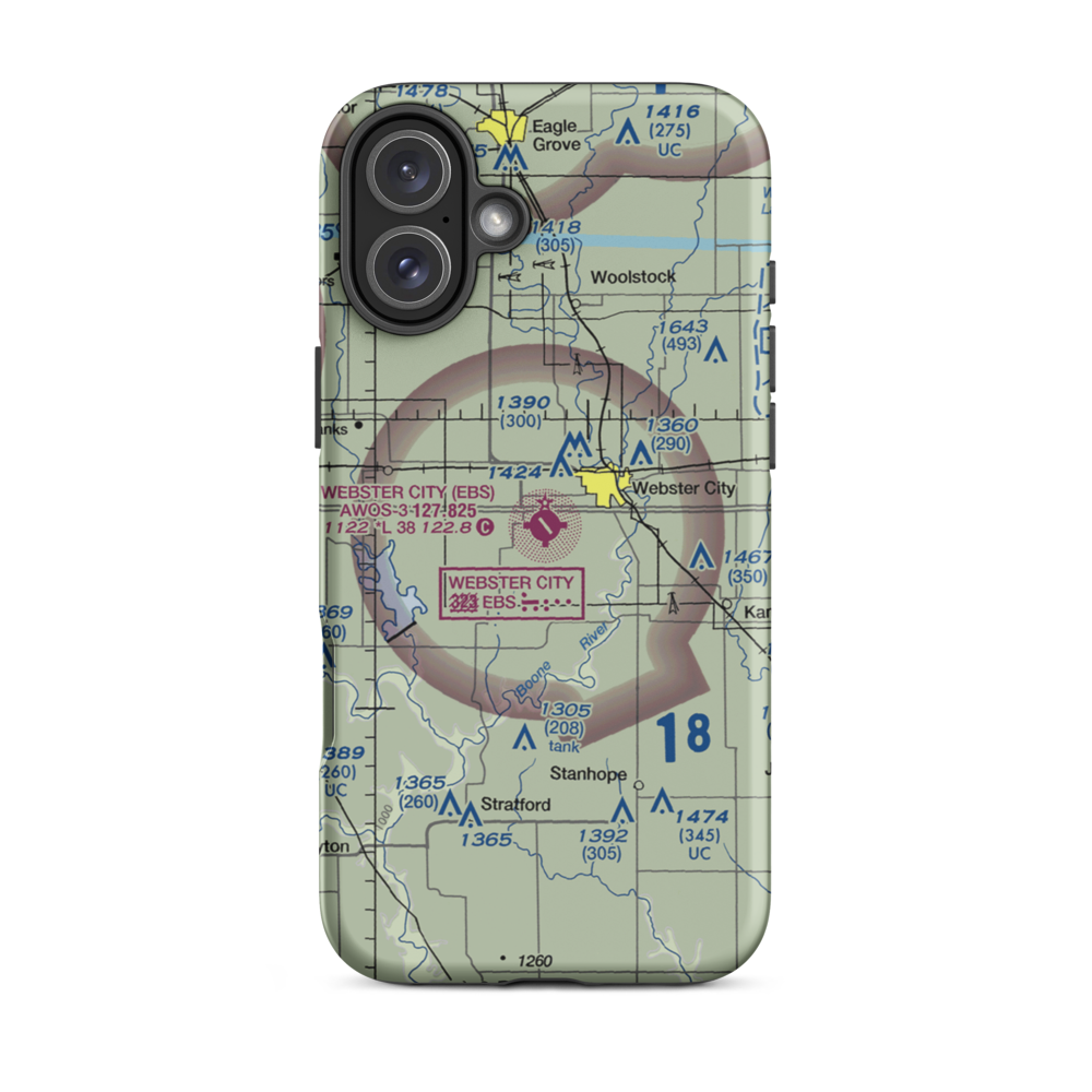 Webster City Municipal Airport (EBS) VFR Sectional  Tough iPhone Case iPhone 16 Plus model shown