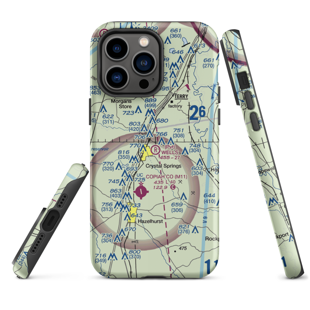 Wells Farm Airport (6MS2) VFR Sectional  Tough iPhone Case iPhone 14 Pro Max model shown
