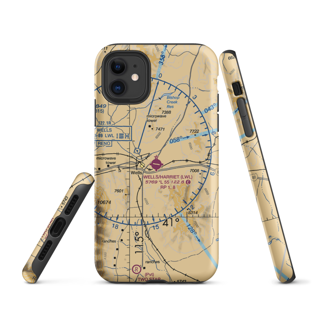 Wells Municipal Airport/Harriet Field (LWL) VFR Sectional  Tough iPhone Case iPhone 11 model shown