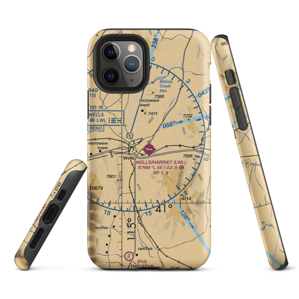 Wells Municipal Airport/Harriet Field (LWL) VFR Sectional  Tough iPhone Case iPhone 11 Pro model shown
