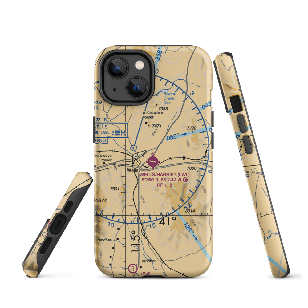 Wells Municipal Airport/Harriet Field (LWL) VFR Sectional  Tough iPhone Case iPhone 14 model shown