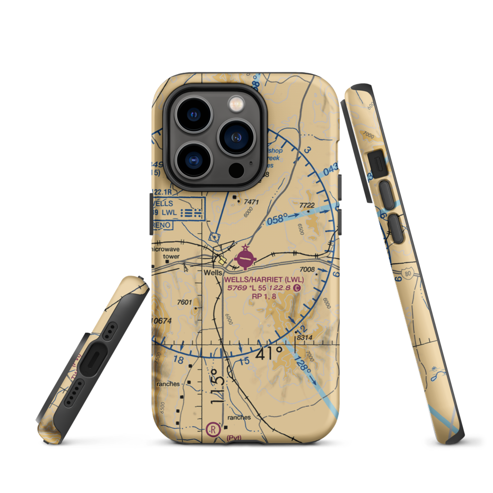 Wells Municipal Airport/Harriet Field (LWL) VFR Sectional  Tough iPhone Case iPhone 14 Pro model shown