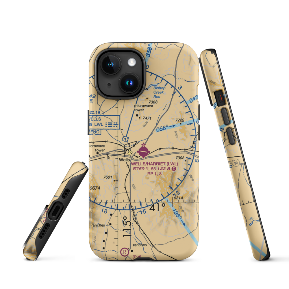 Wells Municipal Airport/Harriet Field (LWL) VFR Sectional  Tough iPhone Case iPhone 15 model shown