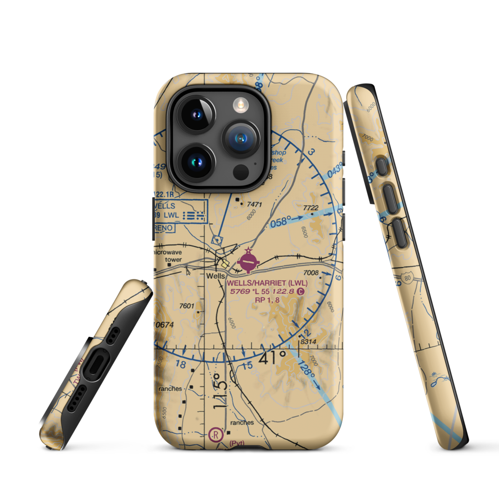 Wells Municipal Airport/Harriet Field (LWL) VFR Sectional  Tough iPhone Case iPhone 15 Pro model shown